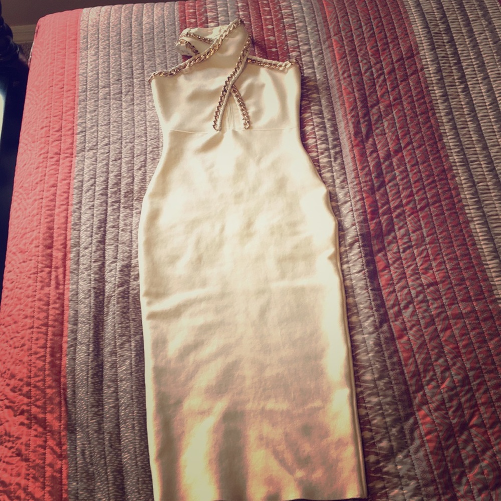 Ivory bandage halter dress